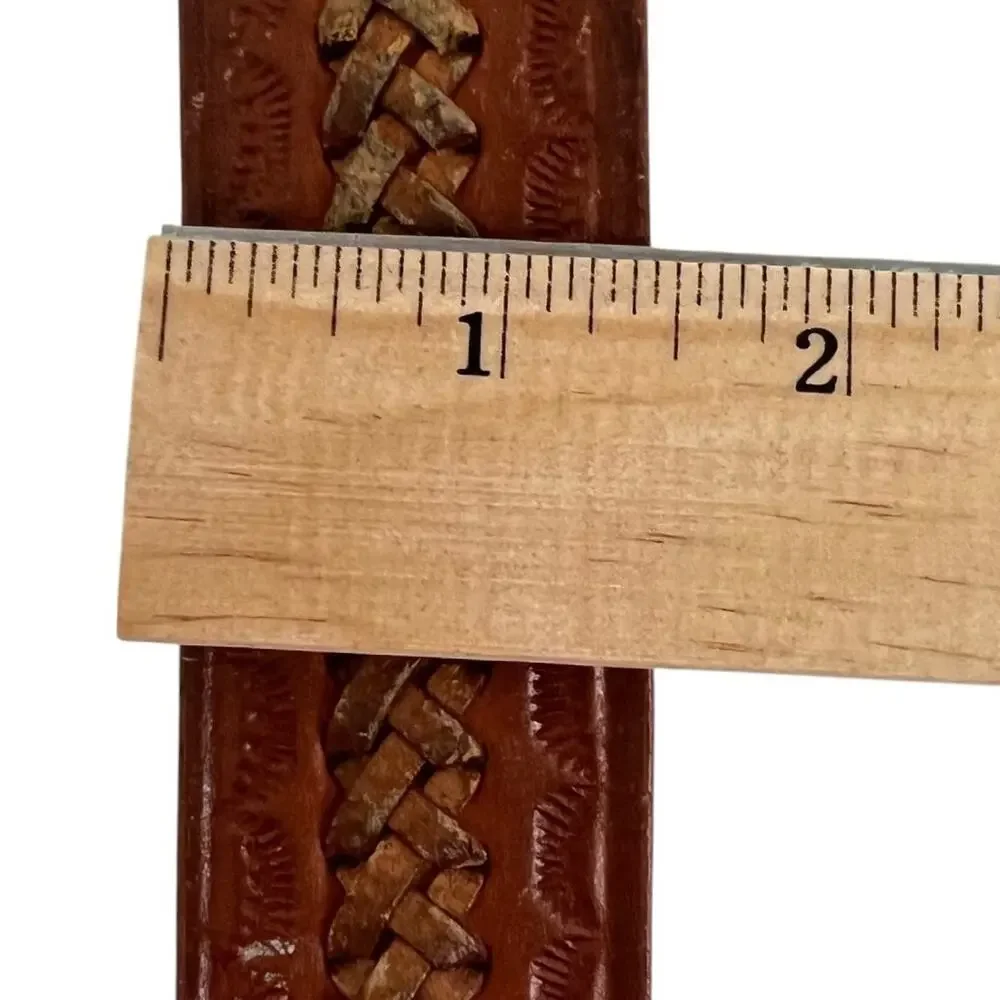 Cindilo Mens Tooled Leather Belt Size 42 Brown Braided Western Made in Mexico